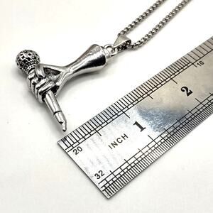 Stainless Steel Necklace Microphone Hand Rapper Music Hip-hop Fashion Gift New!